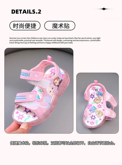 Disney Boys Girls Frozen Elsa Princess Led Light Up Luminous Sports Sandals Summer Kids Sandals Non-slip Toddler Shoes