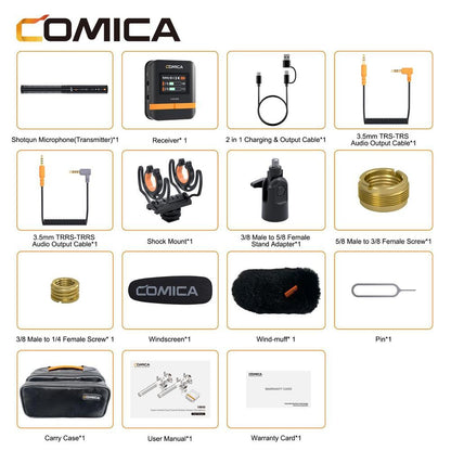 Comica VM40 2.4G Super Cardioid Microfone Shotgun Sem Fio de Canal Duplo, Modos duplo com e sem fio, para Câmera/Smartphone/PC