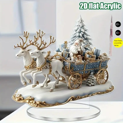 1PCS Santa Claus And Reindeer Sled Desktop Decoration Christmas Decoration Animal Themed Living Room Decora Holiday Party Gifts