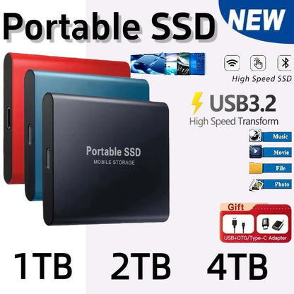 SSD Externo Premium 2TB/4TB com Interface USB 3.1/Tipo-C de Alta Velocidade à Prova D'água e Poeira, Adequado para PC/Mac
