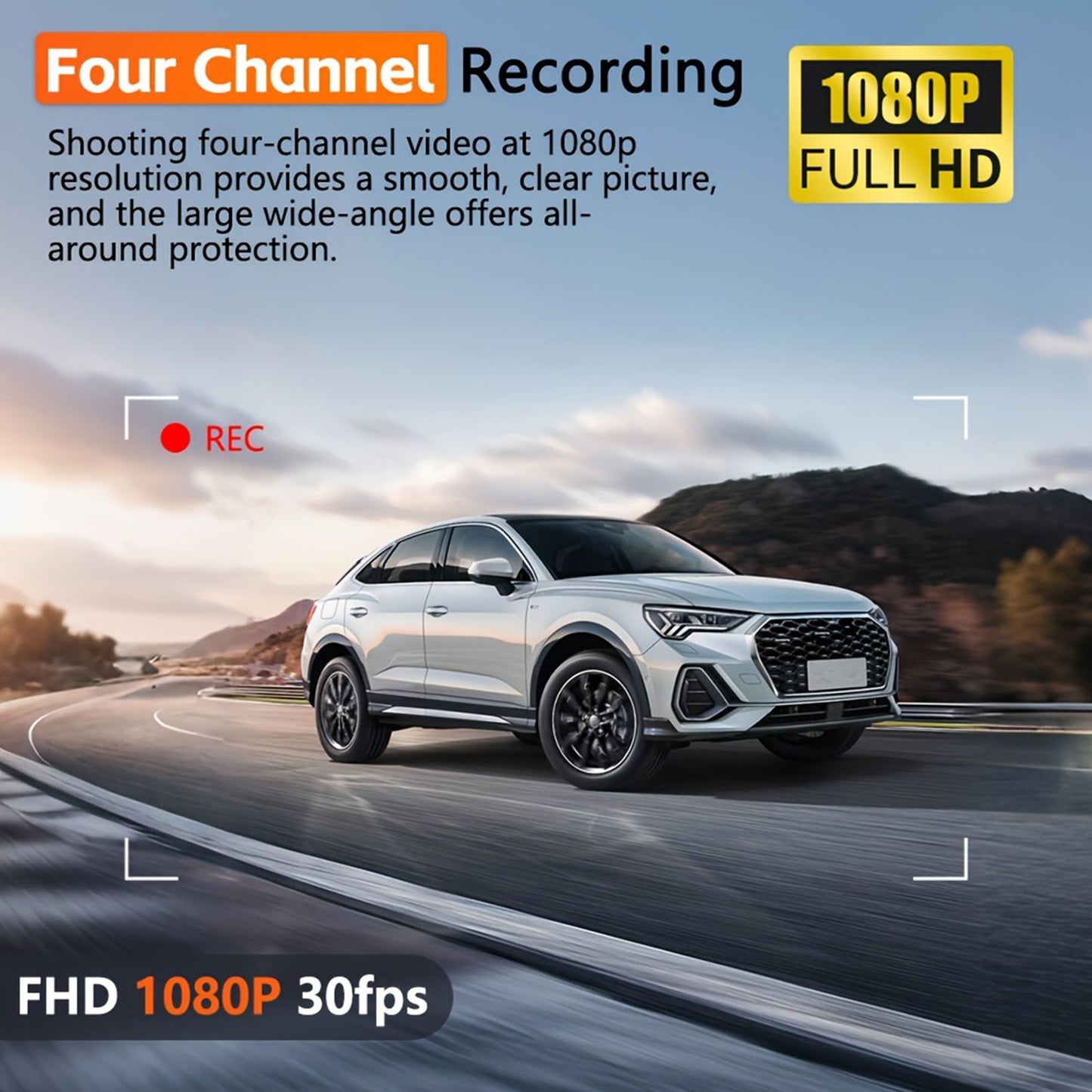 Câmera automotiva (Dashcam) 4 canais Black Box WiFi Câmera de condução FHD 1080P Visão Noturna Gravação em Loop adiciona kit de fiação acessórios automotivos