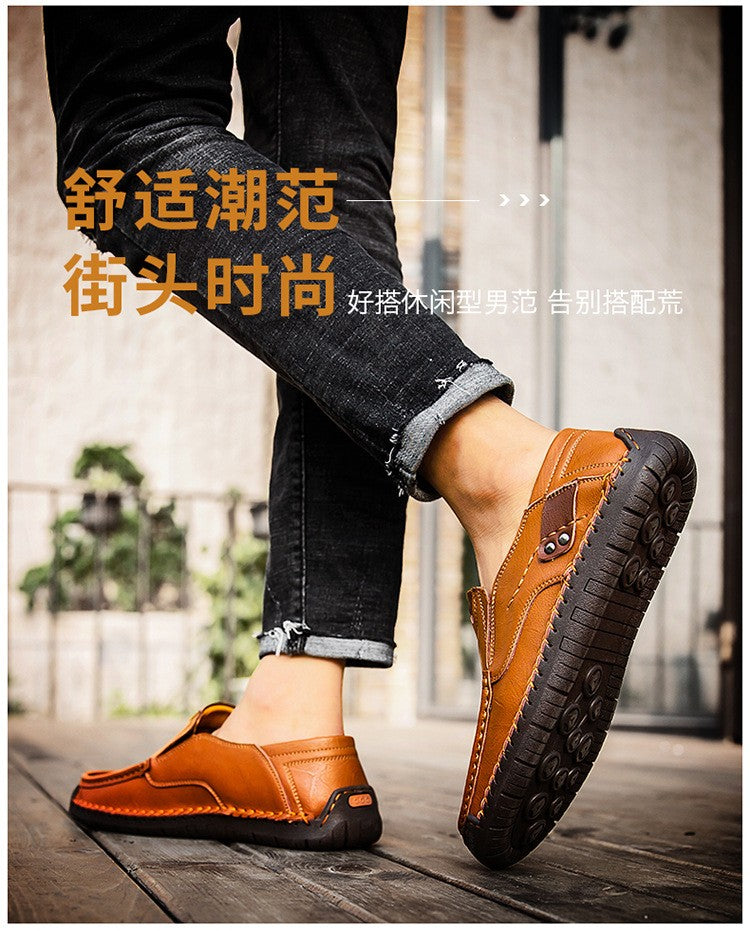 Novos Sapatos Masculinos de Couro Feitos à Mão Casuais Confortáveis Mocassins Masculinos de Couro Slip On Sapatilhas Masculinas Venda Quente Calçados para Caminhada ao Ar Livre
