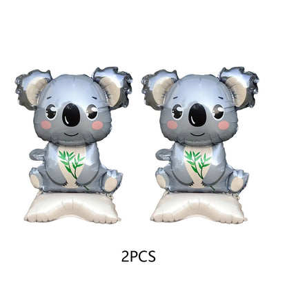 3/2PCS Jungle Animal Foil Balloons with Stand - Koala Elephant Fox for Birthday Wedding Carnival Theme Decorations