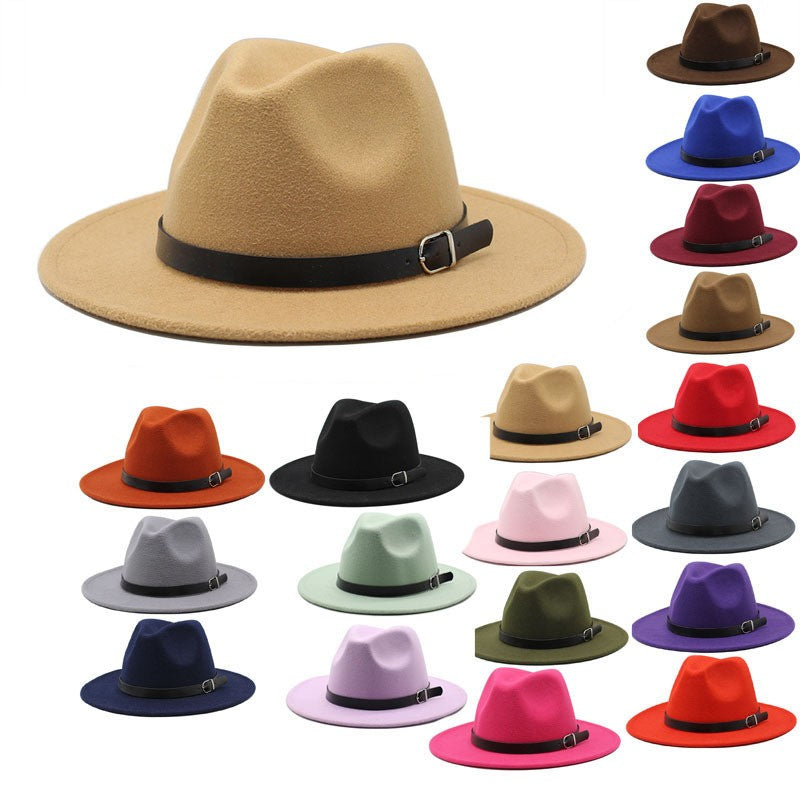 Men's fedora hat Men's and women's universal solid color fedora hat Women's 21 color wide brim jazz hat Autumn and winter Britis