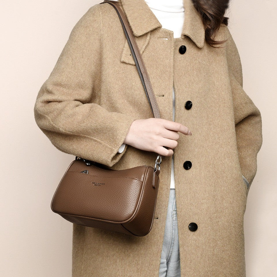 Genuine Brand Top Quality Soft Pu Leather Shoulder Crossbody Bags for Women 2026 Designer Handbag 2 Layers Hand Messenger Bag