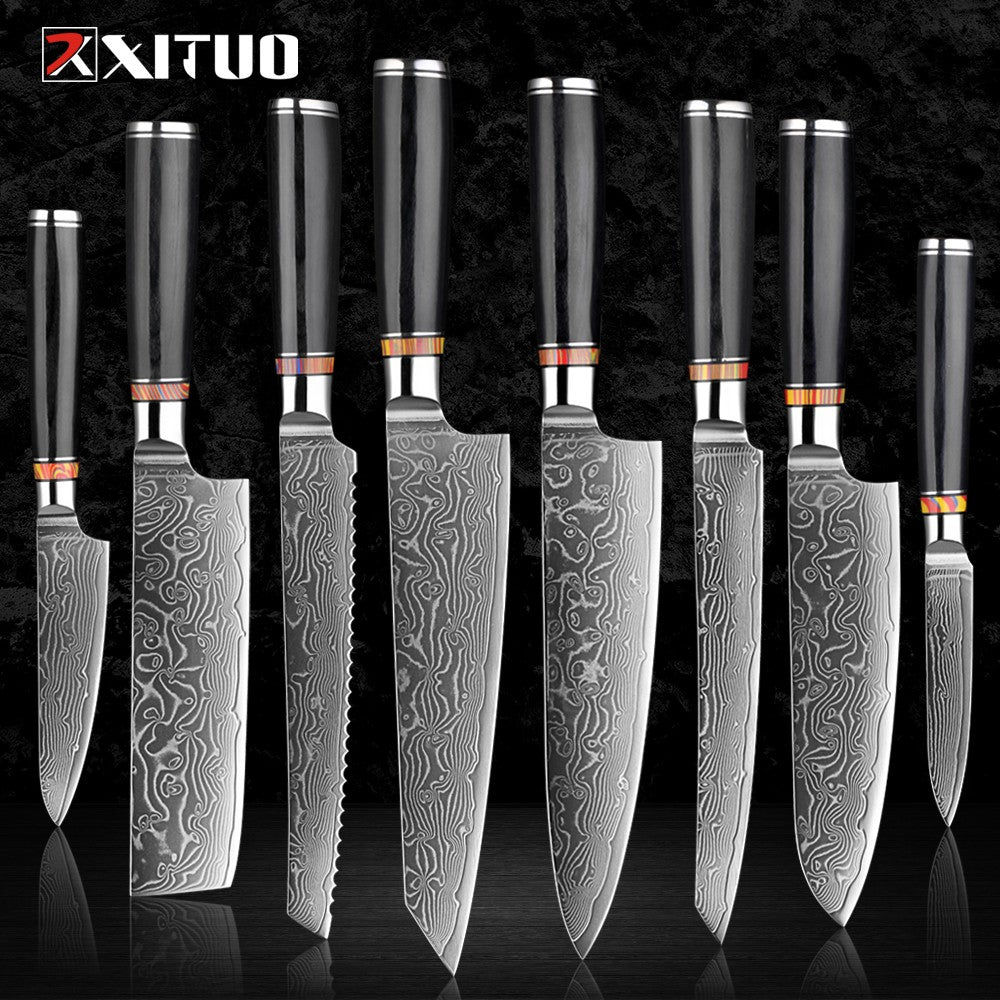 Conjunto de Facas de Cozinha de Aço Damasco Forjado para Arte 1-8 pçs Faca de Cozinha Profissional de Hotel para Fatiar e Cortar Utensílios de Cozinha Premium