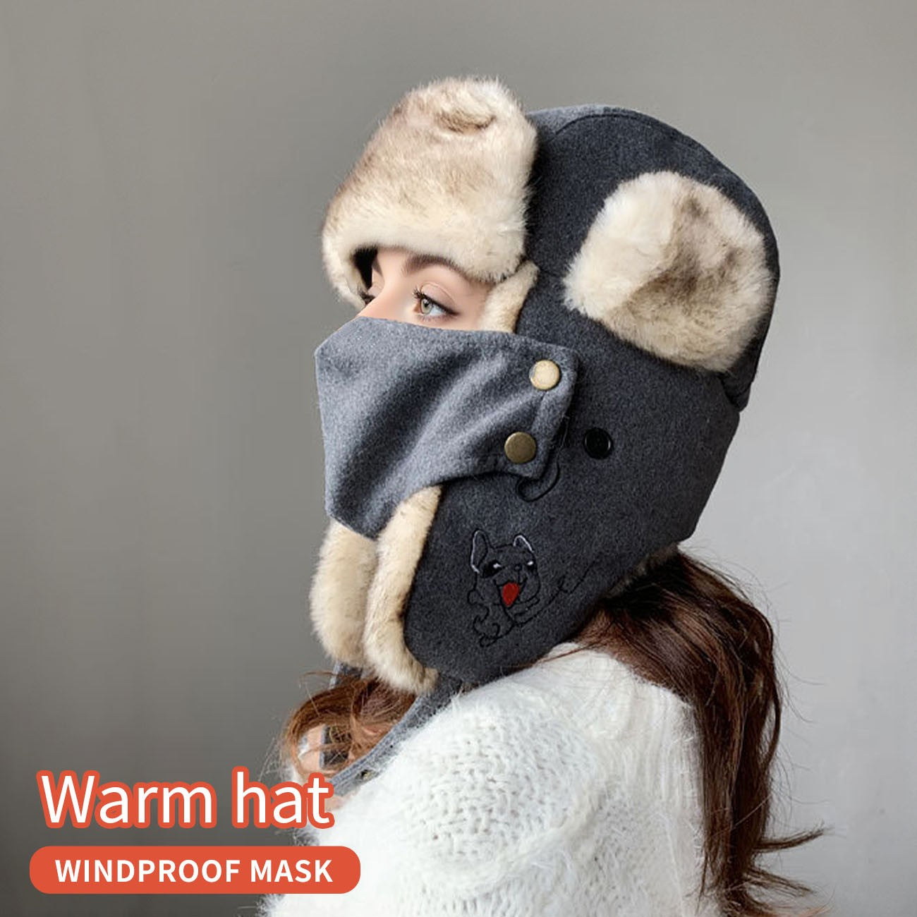 Women Winter Trooper Trapper Hat  Plush Warm Winter Hats with Removable Face Mask Earflaps Hunting Outdoor Hat Protective Warm