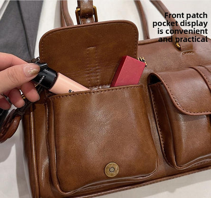 Women's Coffee Brown Multi-Pocket Handbag Shoulder Bag, Stylish Versatile Letter Crossbody Purse for Travel Work Shopping Dates