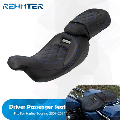 Assento de Motocicleta Duplo Preto Dianteiro Traseiro para Piloto e Passageiro para Harley Touring Road King Street Electra Road Glide 2009-2024