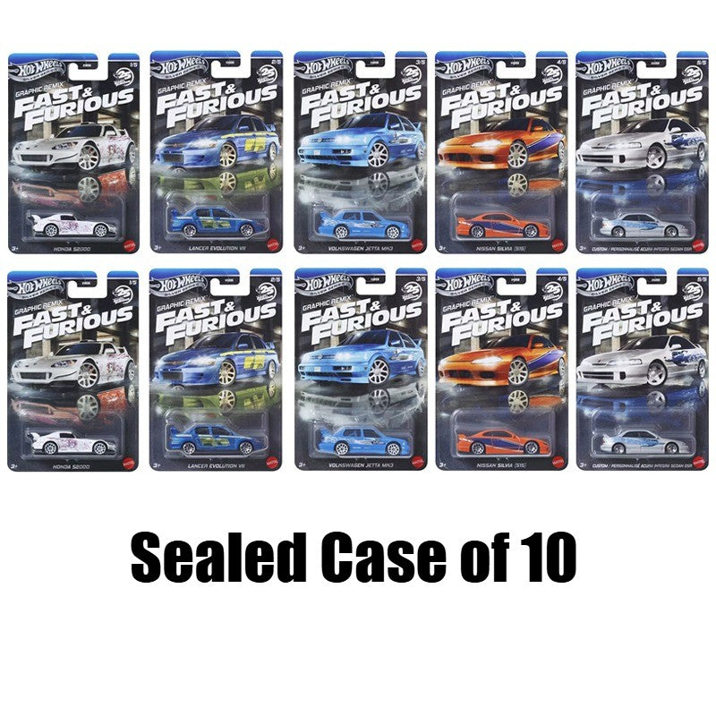 Hot Wheels HNR88-L Fast & Furious Series Alloy Cars,Lancer Evolution,Honda S2000,Nissan Silvia,1:64 Collectors Toy Gift for Kids