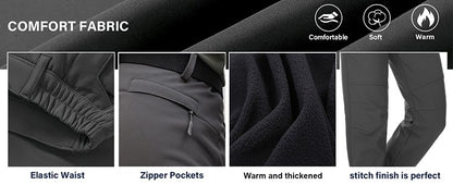 TRVLWEGO Winter Men Camping Hiking Pants Tactic Travel Soft Shell Warm Waterproof Fleece Windproof Outdoor Trekking Trousers