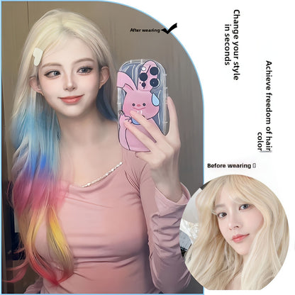 Extensões de Cabelo com Brilho em Degradê de Três Cores, Presilhas em Cabelo Sintético Arco-Íris com Brilho, Extensões de Cabelo com Brilho Resistentes ao Calor