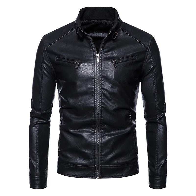 New Men's PU Leather Jacket Motorcycle Style Stand Collar Youth Fashion Outerwear Casual Male Coat Teenage Boy's Biker Vest