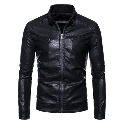 New Men's PU Leather Jacket Motorcycle Style Stand Collar Youth Fashion Outerwear Casual Male Coat Teenage Boy's Biker Vest
