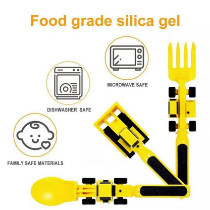 New Creative Children's Car Tableware Set Dinner Plate Spoon Bulldozer Excavator Shovel Fork Dinnerware Sets Kitchen Tableware