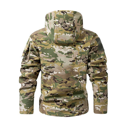 Men's Silent Soft Shell Camouflage Tactical Jacket Waterproof Warm Fleece Hunting Jackets Outdoor Hiking Fishing Hooded Coat