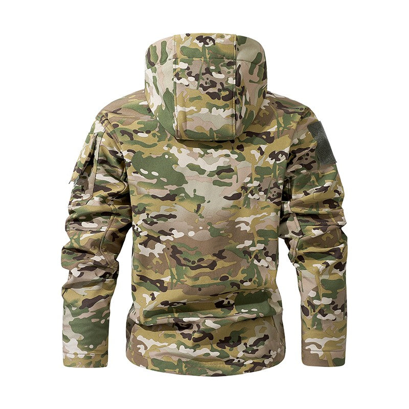 Men's Silent Soft Shell Camouflage Tactical Jacket Waterproof Warm Fleece Hunting Jackets Outdoor Hiking Fishing Hooded Coat