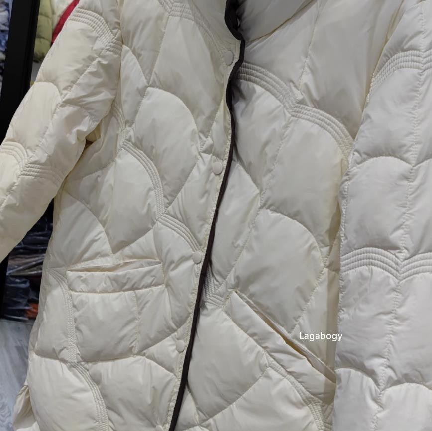 Lagabogy 2025 Mid-Long Puffer Jacket Winter Women Simple White Duck Down Coat Stand Collar Parka Female Single Breasted Outwear