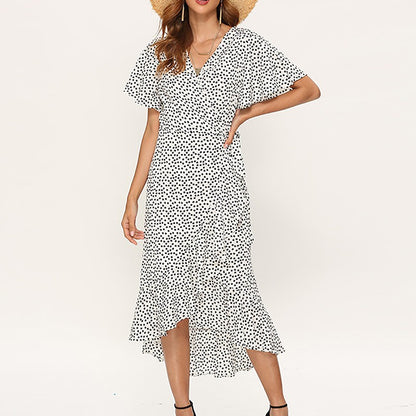 Summer Beach Maxi Dress Women Floral Print Boho Long Chiffon Dress Ruffles Wrap
