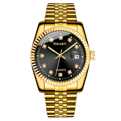 Watches for Women Simple Casual Student Fashion Quartz Diamond-Encrusted Steel Band Calendar Gold Set Men's Watch Couple
