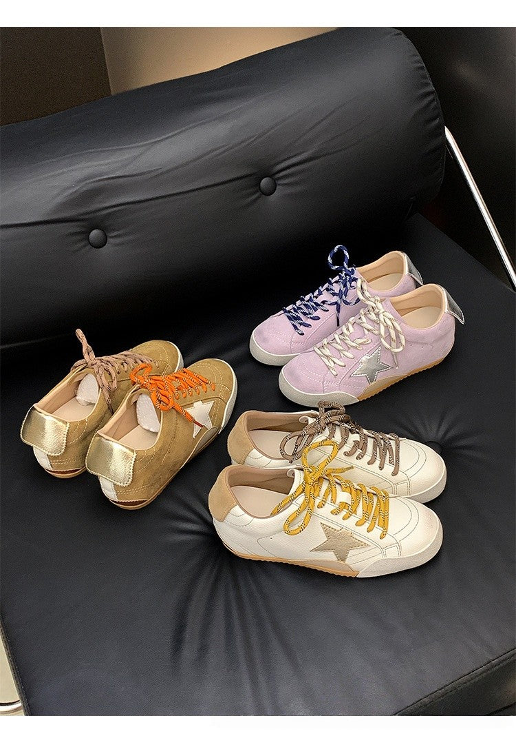 6cm de Elevação Interna Cadarços de Pato Mandarim Estrela Sapatos Sujos Femininos Vintage Sola Grossa Versátil Tênis Casual