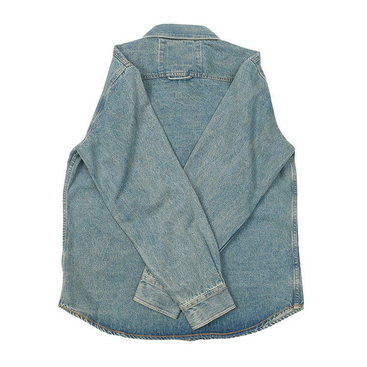 Retro Waed Denim Workwear irt Casual Everyday Basic Long Sve irt Trendy Autumn Cotton 00% Button up Pure Color