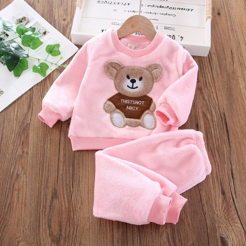 New Winter Baby Girls Boys Homewear Sets Autumn Fashion Flannel Fleece Clothes Kids Cartoon Bear Sleepwear Children Pajamas