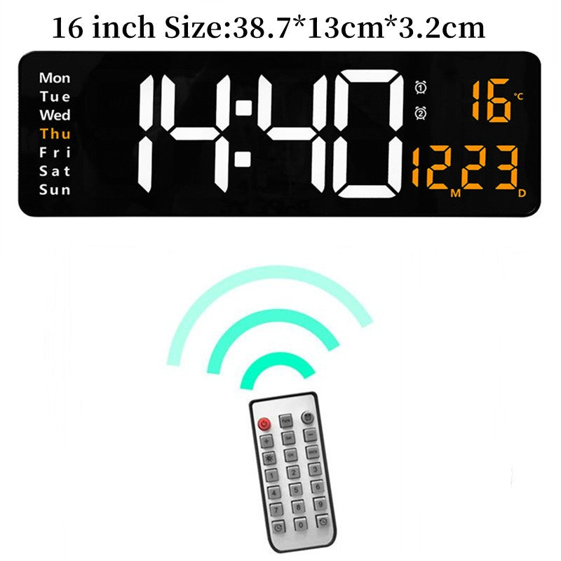 Large Digital Wall Clock Temp Date Week Display Remote Control Power Off Memory Table Clock Wall-mounted Dual Alarms LED Clocks