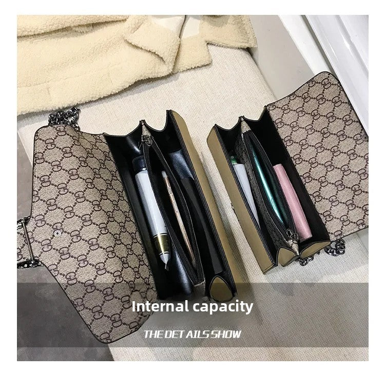 Women Stylish Retro Print Shoulder Crossbody Bag Fashionable Chain Underarm Purse Medium Hardness Polyester Lining