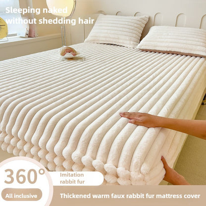 Solid Color Thick Faux Rabbit Fur Mattress Cover Autumn Winter Warm Velvet Mattress Protector Fluffy Soft Plush Fitted Bed Sheet