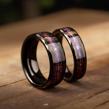 Anel de carboneto de tungstênio preto, anel de compromisso para homens, joias da moda, alianças de casamento masculinas, anéis de noivado Galaxy