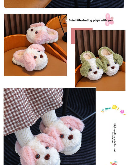 Kids Cotton Slippers Winter Boys Girls Non Slip Indoor Cute Dog Design Warm House Shoes for Children