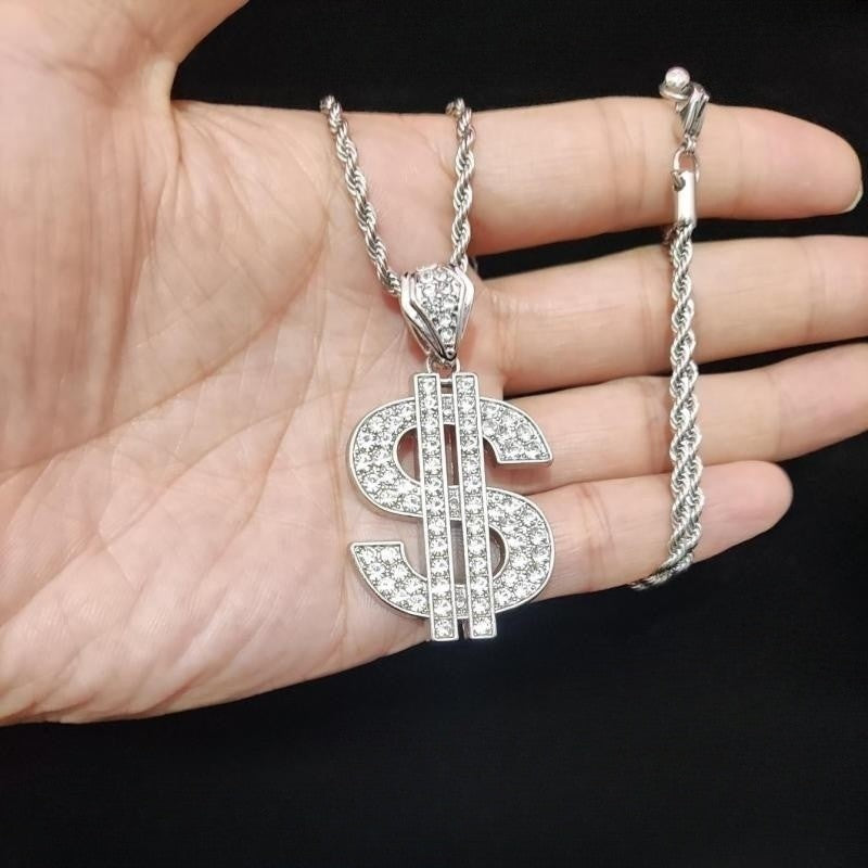 Colar com pingente de dólar hip-hop para homens e mulheres com corrente cubana de 13 mm, pingentes hip-hop cravejados, colares de joias modernas punk, presentes