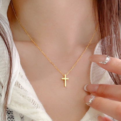 Colar de Cruz em Aço Inoxidável Banhado a Ouro para Mulheres e Homens, Colares de Corrente Exclusivos, Presente de Aniversário, Acessórios de Joalheria