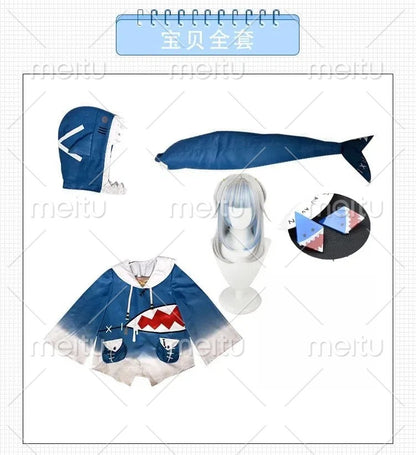 in stock Hololive ENG Gawr Gura Cosplay Costume Cute Shark Costume Hoodie For Women Halloween Youtuber Cosplay