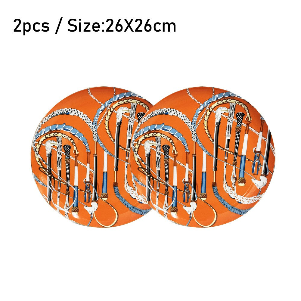 Conjunto de Mesa Elegante em Porcelana Fina Europeia Louça Ocidental Prato de Bife Prato Raso Prato de Dim Sum Faca Garfo Doméstico Prato de Bife