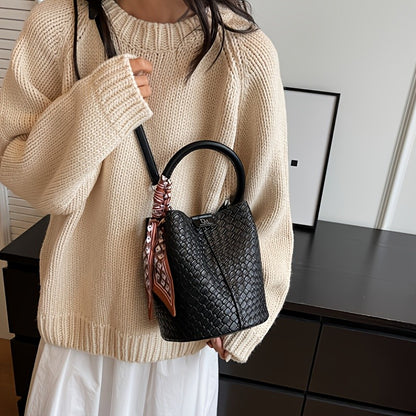 Women's Woven Bucket Bag.Deep Brown/Beige/Green/Black.Detachable Strap,Durable & Easy Clean.For Travel & Formal Events.Shop Now!