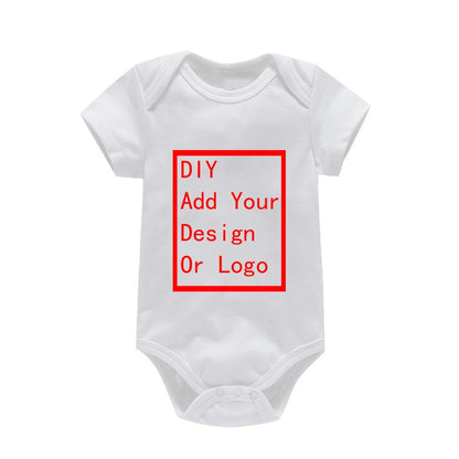 Newborn Baby White Short Sleeve Romper Print Outfit Infant Bodysuit Clothes Gift Customized Your Design Idea Cool DIY Or Logo