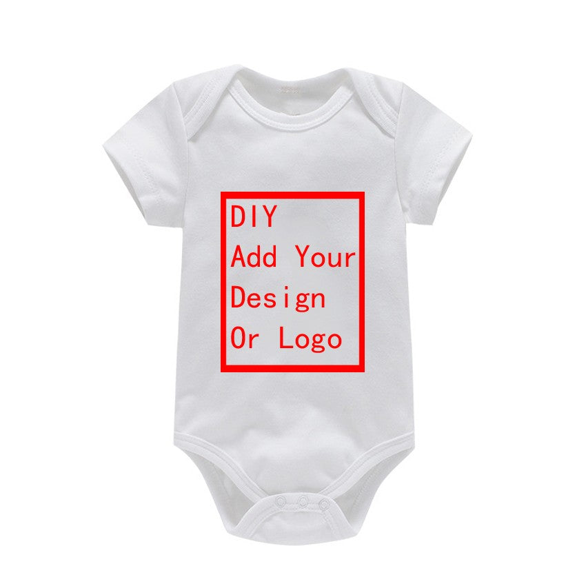 Newborn Baby White Short Sleeve Romper Print Outfit Infant Bodysuit Clothes Gift Customized Your Design Idea Cool DIY Or Logo