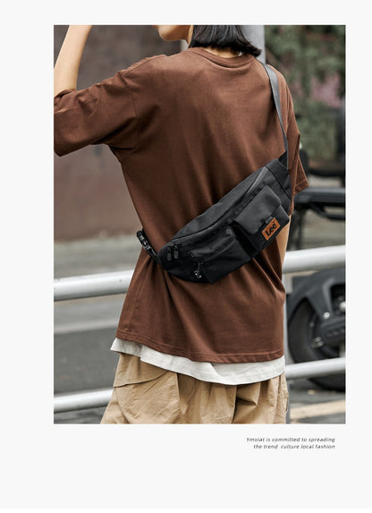 LEE Original Black Fashion Fanny Pack Women Men Korea Style Waterproof Nylon Crossbody Chest Bag Sport Phone Shoulder Waist Bag