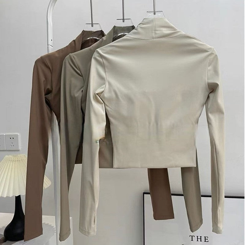 Women's Elegant Long Sleeve Yoga Shawl Sports Top with Chest Cushion Short Elegant Yoga Top Small Camback Pura Speed Dry Autumn