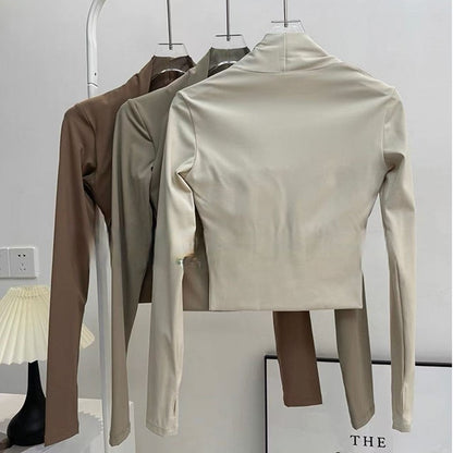 Women's Elegant Long Sleeve Yoga Shawl Sports Top with Chest Cushion Short Elegant Yoga Top Small Camback Pura Speed Dry Autumn