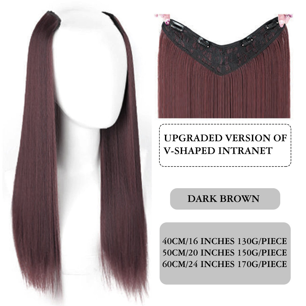 Difei 16-24 inch Synthetic Long Straight Hair Extension Piece Fashion Accessories Women's Clip Hair V-shaped Wig Piece