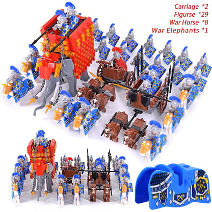 Castelo Medieval Cavaleiros Guerreiros Espartanos Cruzados Legião Romana Infantaria Cavalo de Guerra Carruagem Blocos de Montar Brinquedo de Figuras