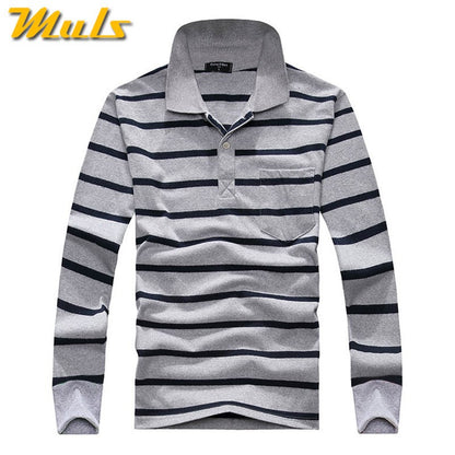Cotton Polos Men Long Sleeve Mens Polo Shirt Spring Autumn Striped Male Polo Dress Classic Business 2018 Father Gift Drop Ship