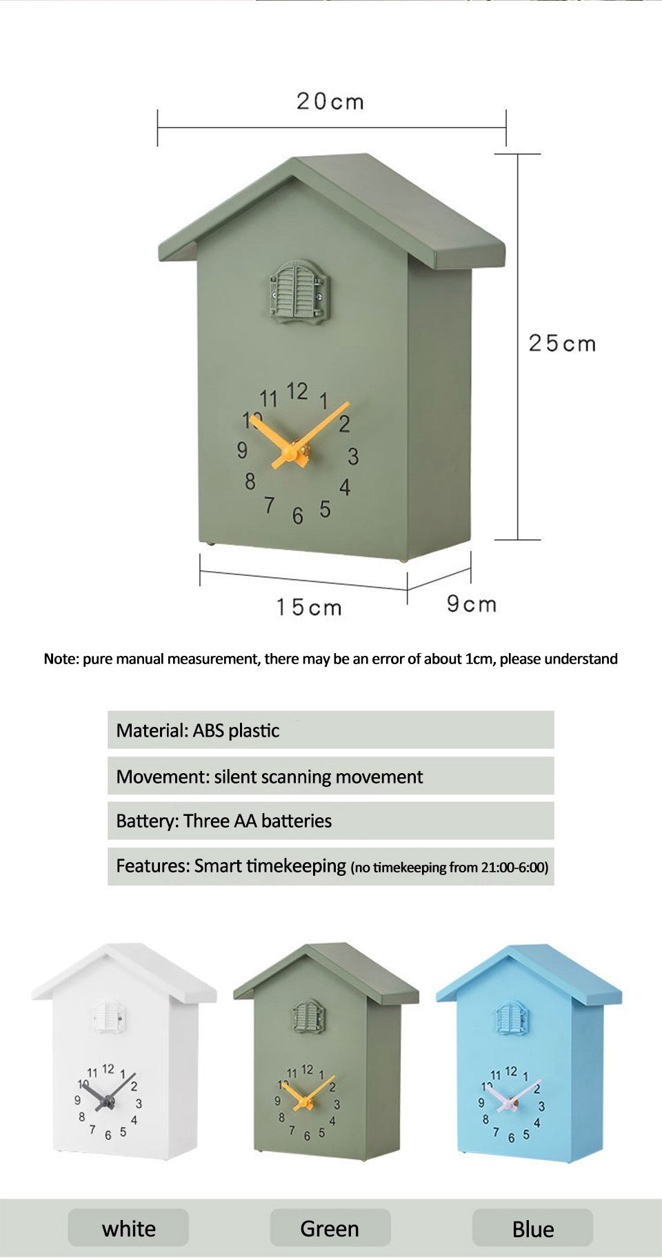 20x25cm Cuckoo Quartz Wall Clock Modern Bird Home Living Room Hanging Watch Horologe Clocks Timer Office Home Decoration Gifts