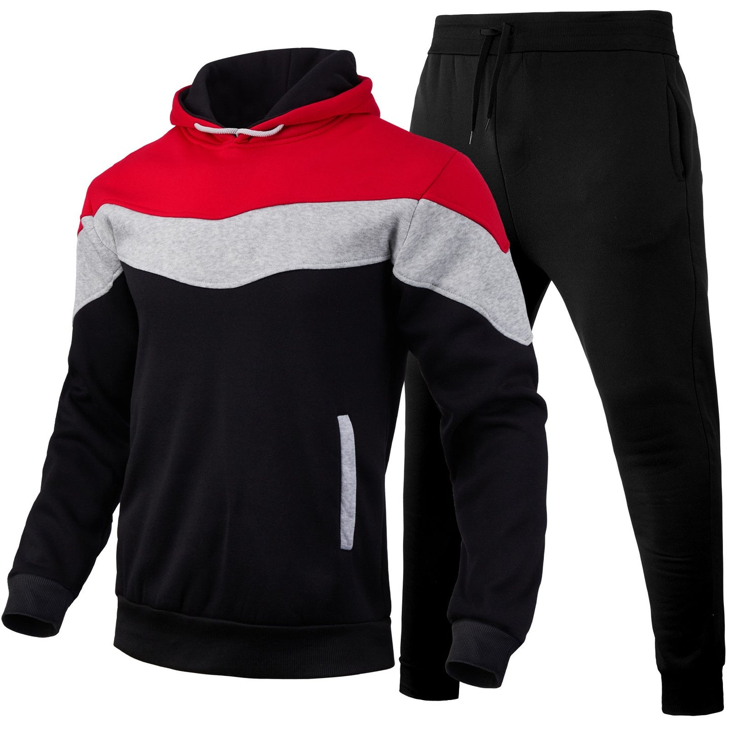 Autumn Winter Men's Color Block Hooded Sports Suit