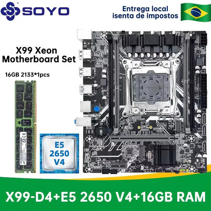 SOYO X99 Motherboard Set Kit With LGA2011-3 Xeon E5 2650 V4 CPU DDR4 16GB (1*16G) 2133MHz RAM NVME M.2 SATA for Desktop Computer