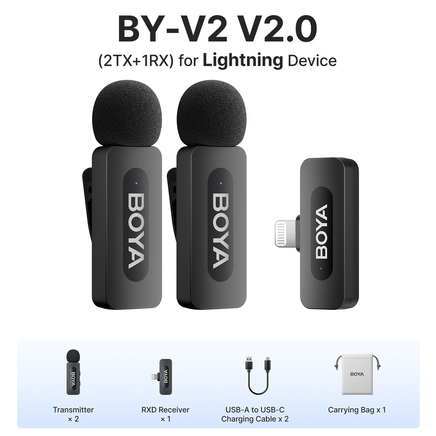 BOYA BY-V3 Microfone de Lapela Sem Fio com Cancelamento de Ruído Recarregável para iPhone Android Câmera Transmissão ao Vivo Vlogging