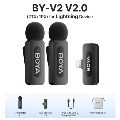 BOYA BY-V3 Microfone de Lapela Sem Fio com Cancelamento de Ruído Recarregável para iPhone Android Câmera Transmissão ao Vivo Vlogging